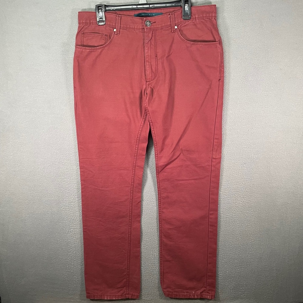 Perry Ellis 5-Pocket Pants Mens‎ 34x32 Burgundy Excellent Cotton Canvas Straight